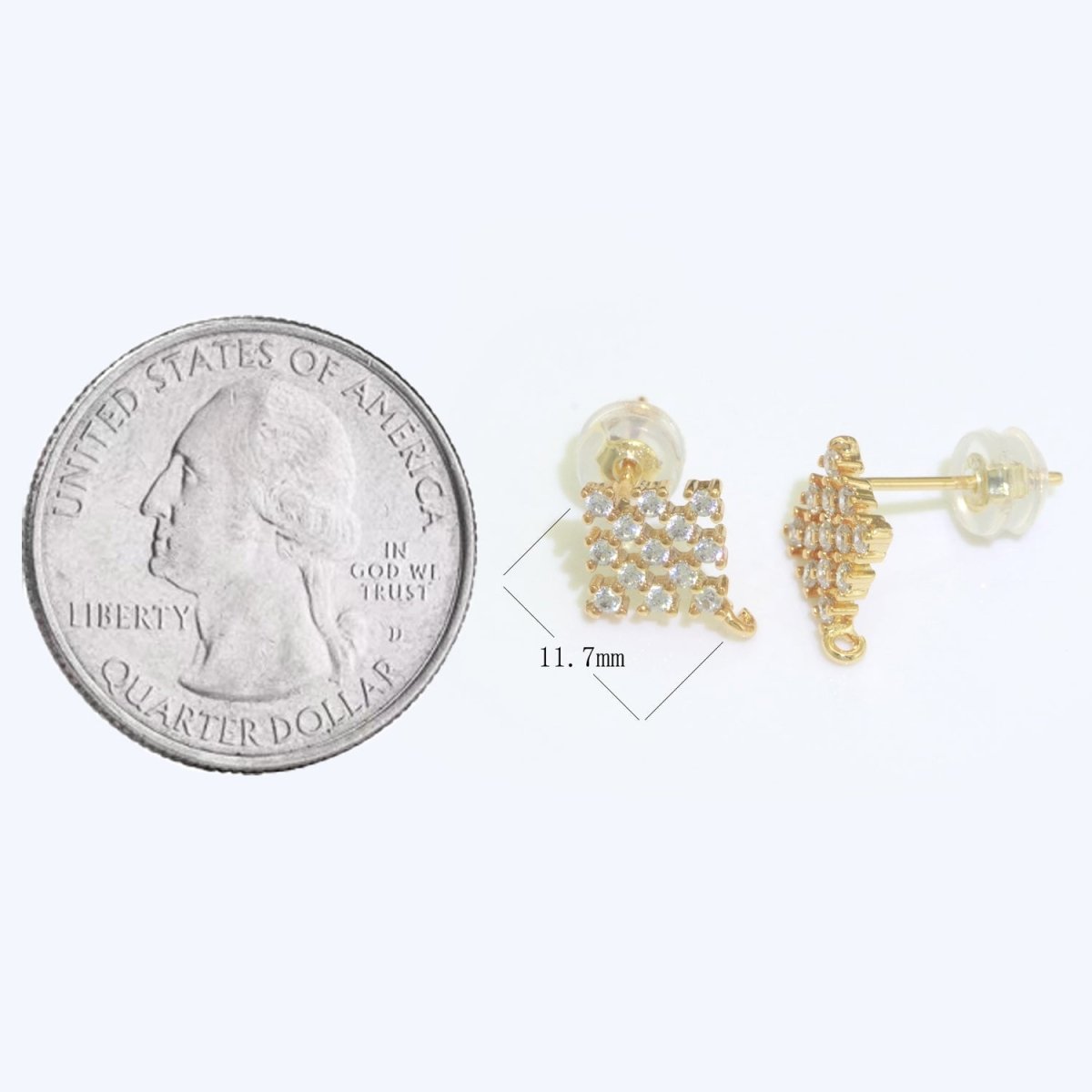 Micro Paved Clear Cubic Zirconia Checkered Rhombus Gold Studs Open Loop Drop Earrings Supply L-490 - DLUXCA