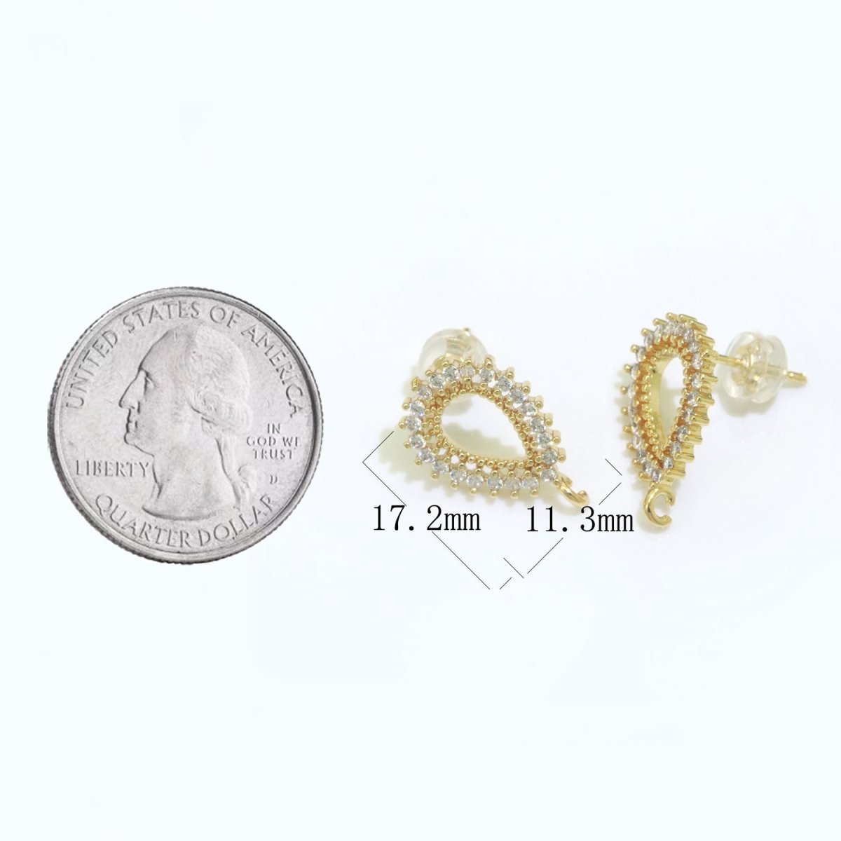 Micro Paved Clear Cubic Zirconia Open Teardrop Stud Drop Loop Earrings Supply L-487 - DLUXCA