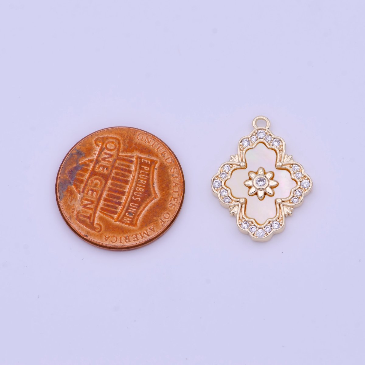 Micro Paved Clear CZ Flower Shell Pearl Gold & Silver Charm | A-932 to A-933 - DLUXCA