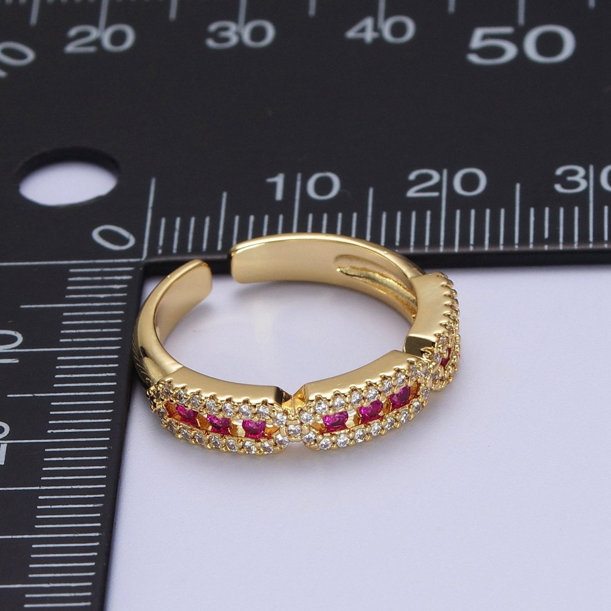 Micro Paved Clear, Green, Fuchsia Rectangular Hexagon Geometric Ring | Y-331~Y-333 - DLUXCA