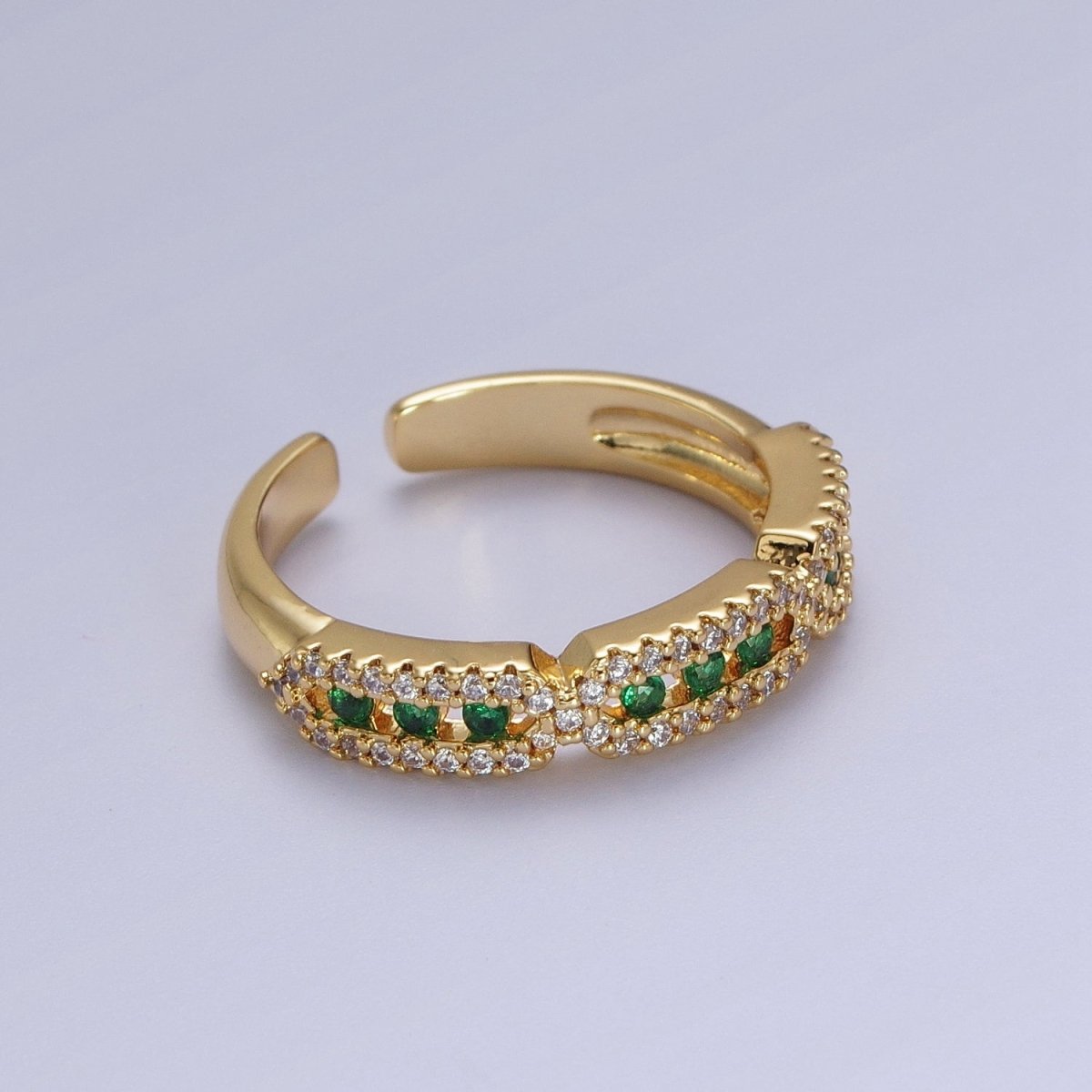 Micro Paved Clear, Green, Fuchsia Rectangular Hexagon Geometric Ring | Y-331~Y-333 - DLUXCA