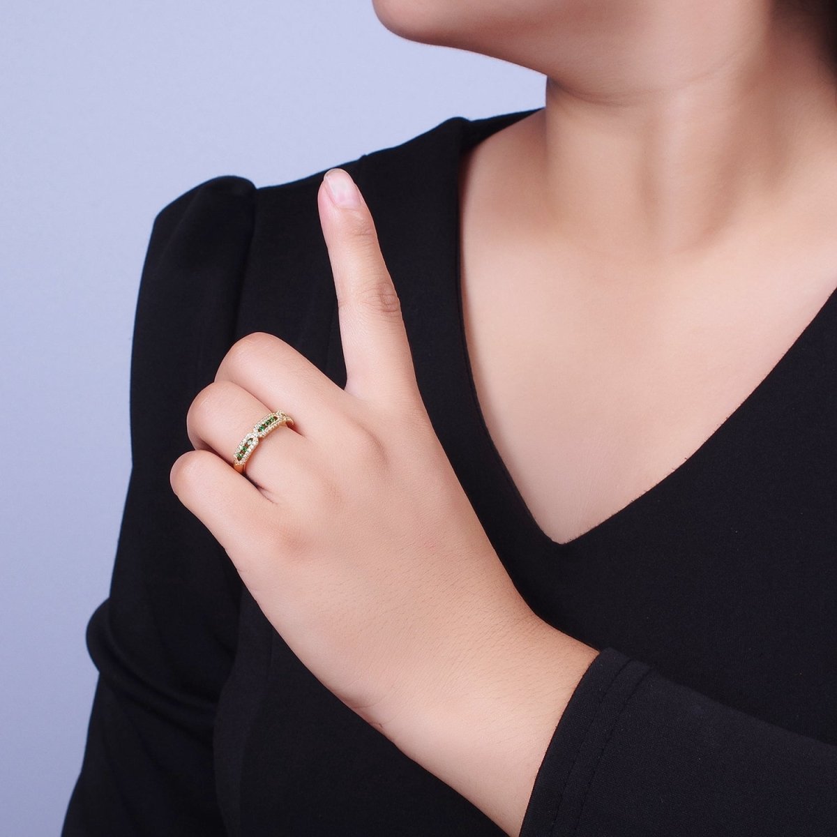 Micro Paved Clear, Green, Fuchsia Rectangular Hexagon Geometric Ring | Y-331~Y-333 - DLUXCA