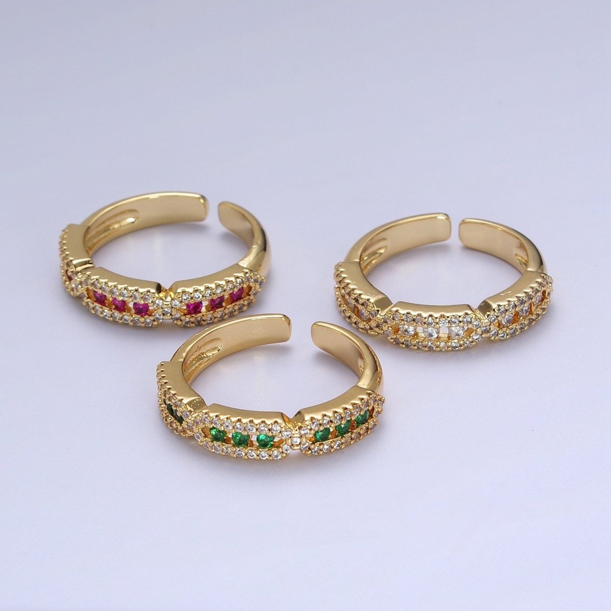 Micro Paved Clear, Green, Fuchsia Rectangular Hexagon Geometric Ring | Y-331~Y-333 - DLUXCA