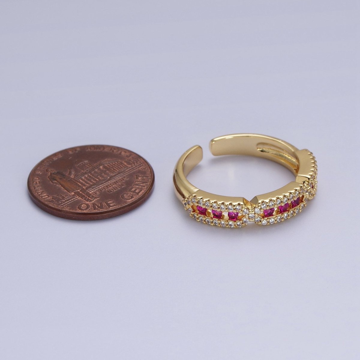 Micro Paved Clear, Green, Fuchsia Rectangular Hexagon Geometric Ring | Y-331~Y-333 - DLUXCA