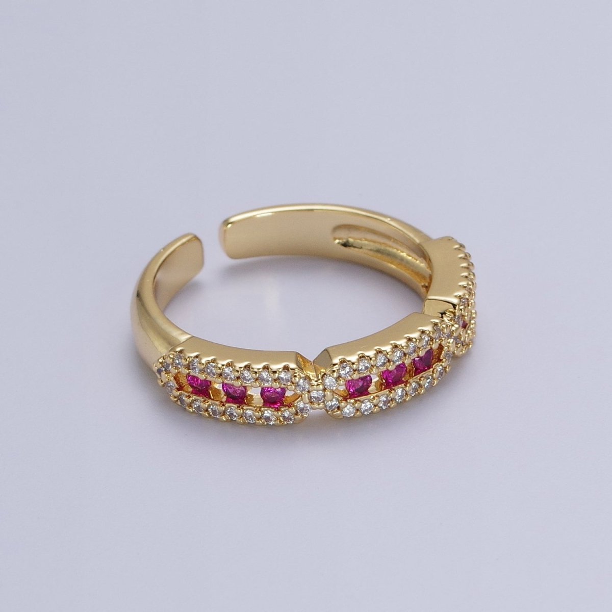 Micro Paved Clear, Green, Fuchsia Rectangular Hexagon Geometric Ring | Y-331~Y-333 - DLUXCA