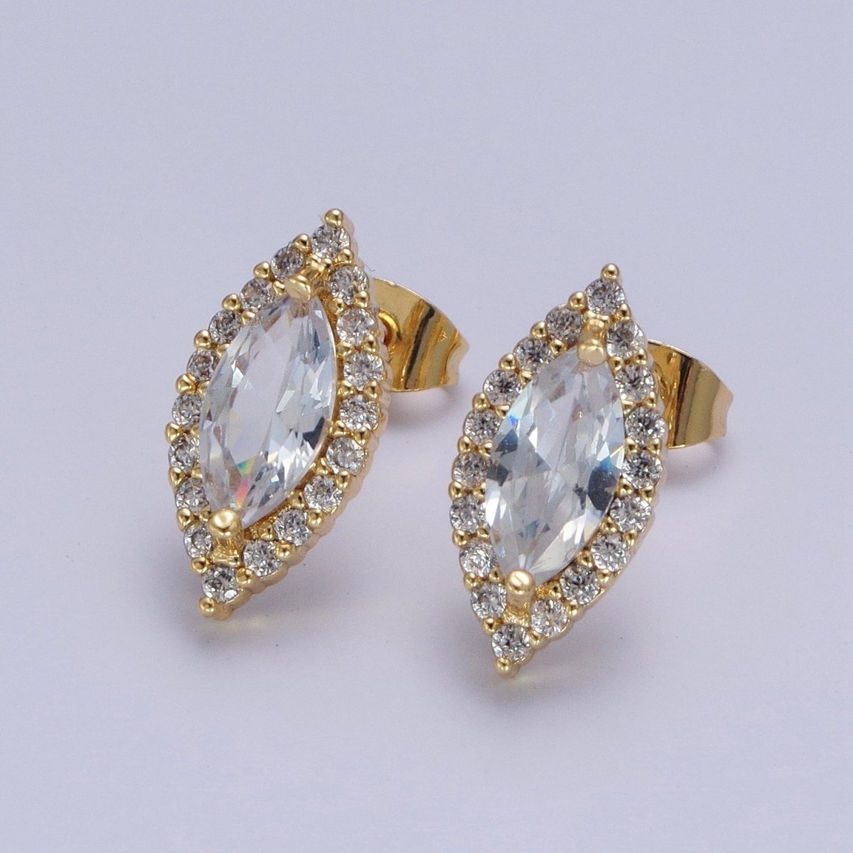 Micro Paved Clear Pink Green Marquise Cubic Zirconia Stud Earrings | X-904-X-906 - DLUXCA