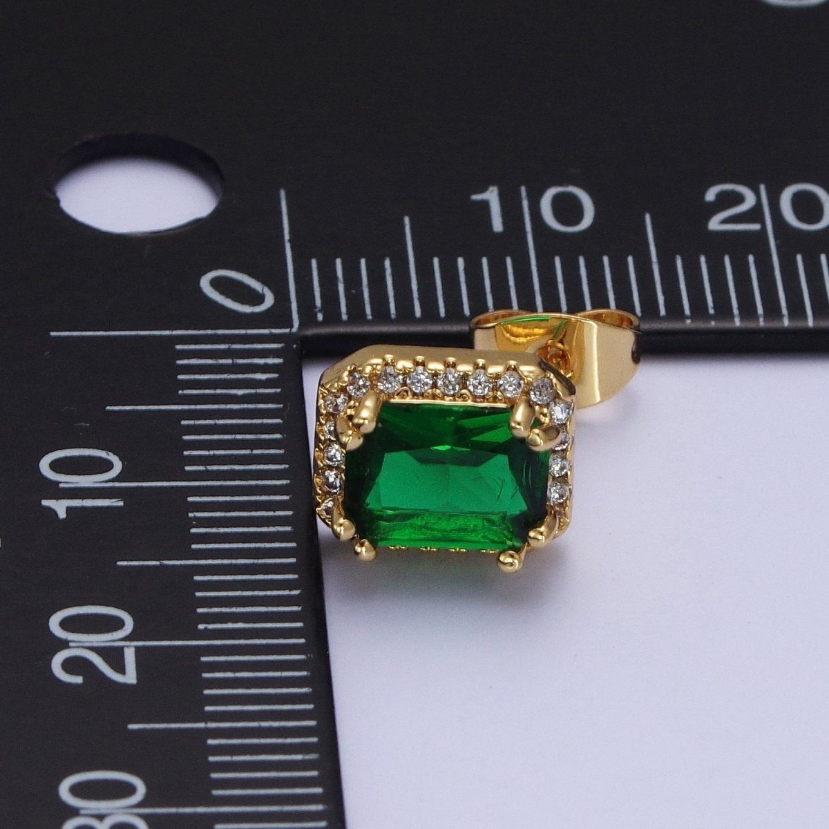 Micro Paved Clear Pink Purple Green Baguette Cubic Zirconia Gold Stud Earrings | X-896-X-899 - DLUXCA