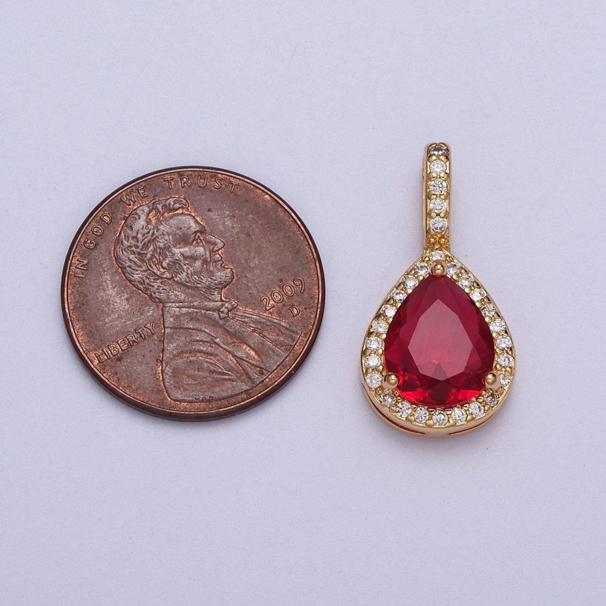 Micro Paved Clear, Red, Green Teardrop CZ Gold Pendant | AA011 - AA013 - DLUXCA