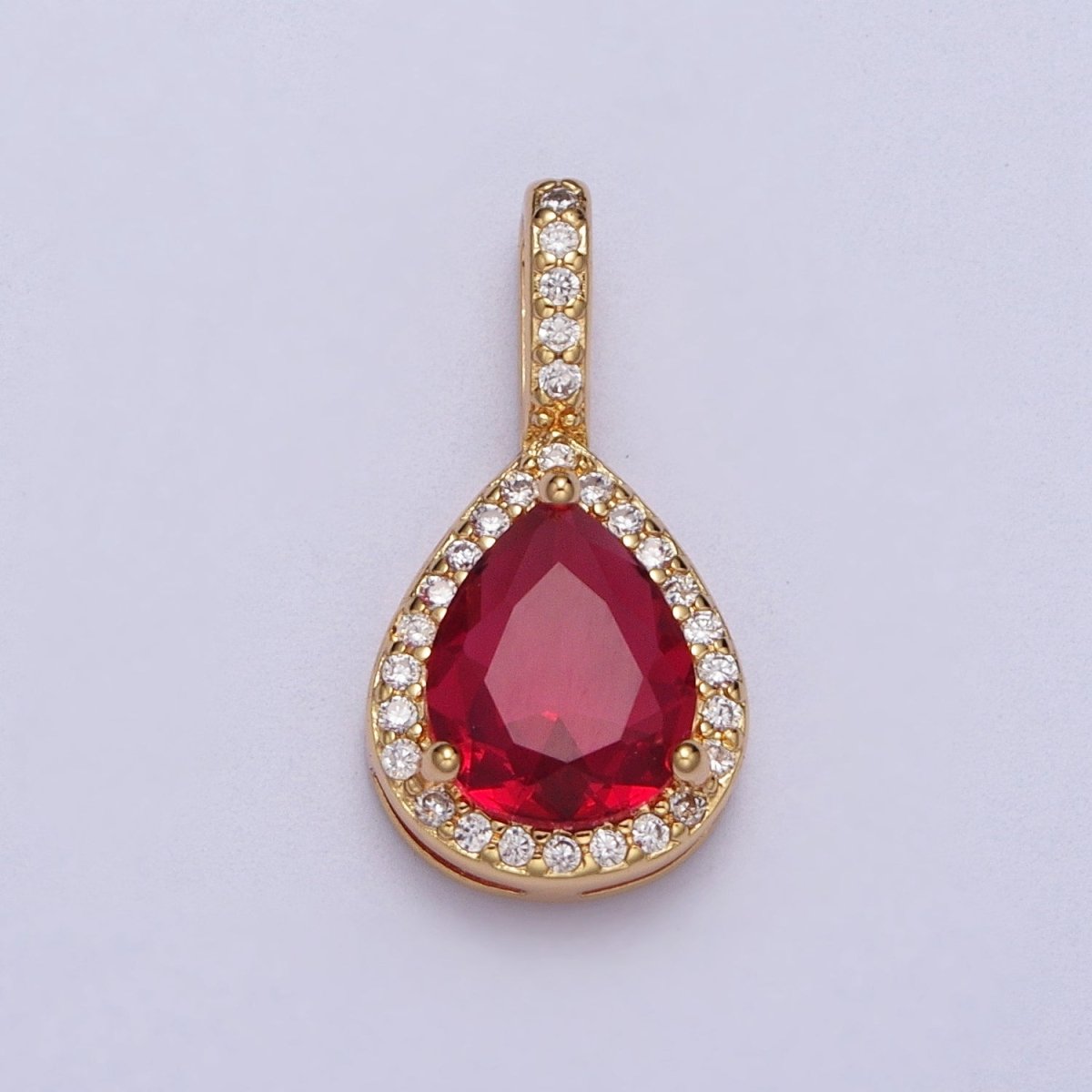 Micro Paved Clear, Red, Green Teardrop CZ Gold Pendant | AA011 - AA013 - DLUXCA