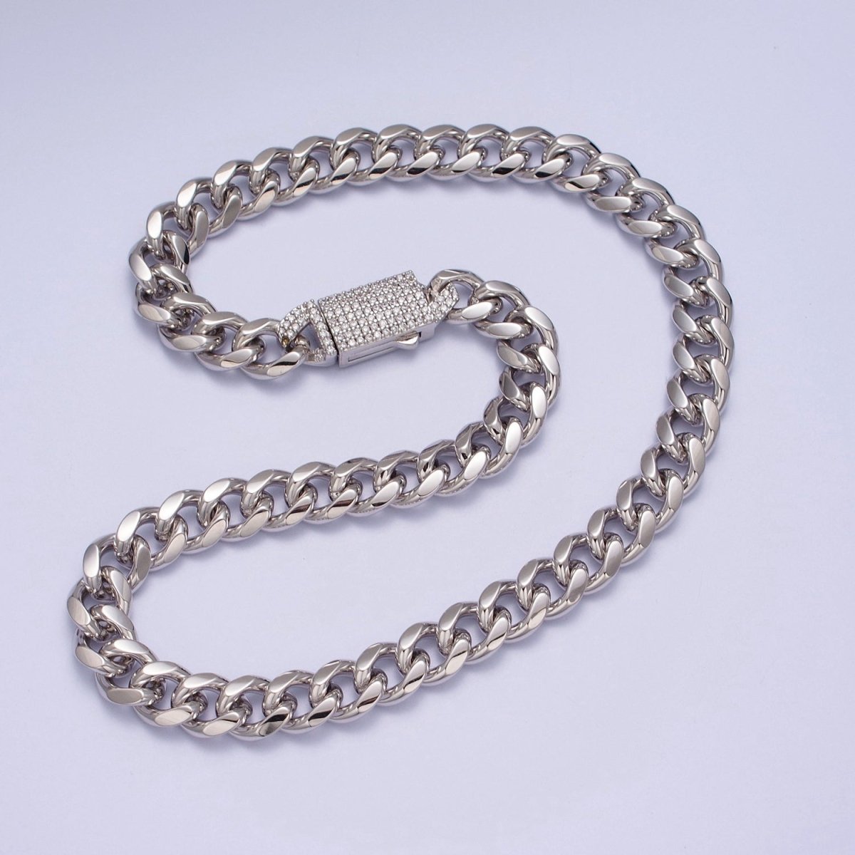 Micro Paved Cubic Zirconia Snap Lock Gold, Silver Cuban Curb Choker Necklace | WA-1106 WA-1418 Clearance Pricing - DLUXCA