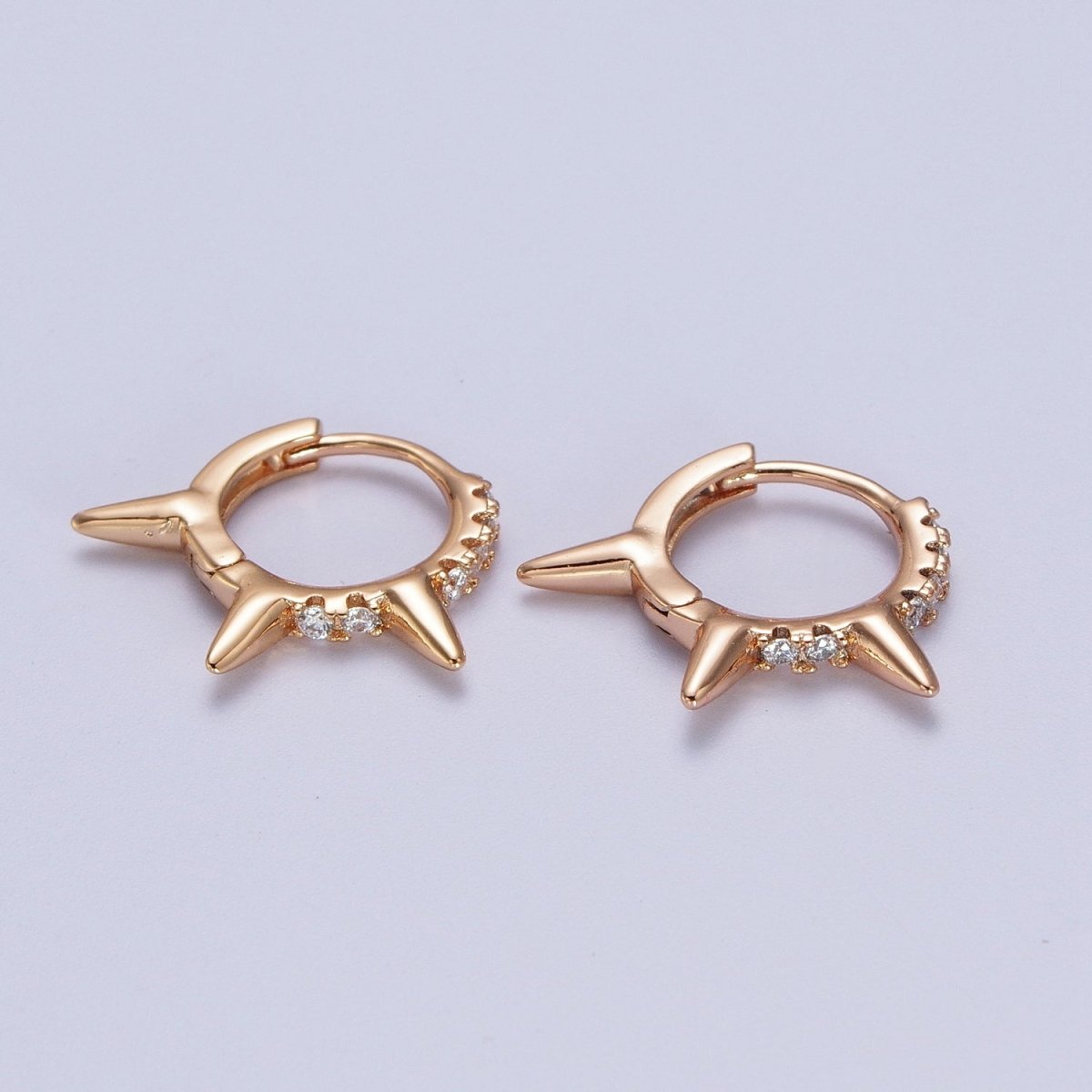 Micro Paved CZ 13mm Spike Teeth Huggie Hoop Pinky Gold Earrings P-497 - DLUXCA