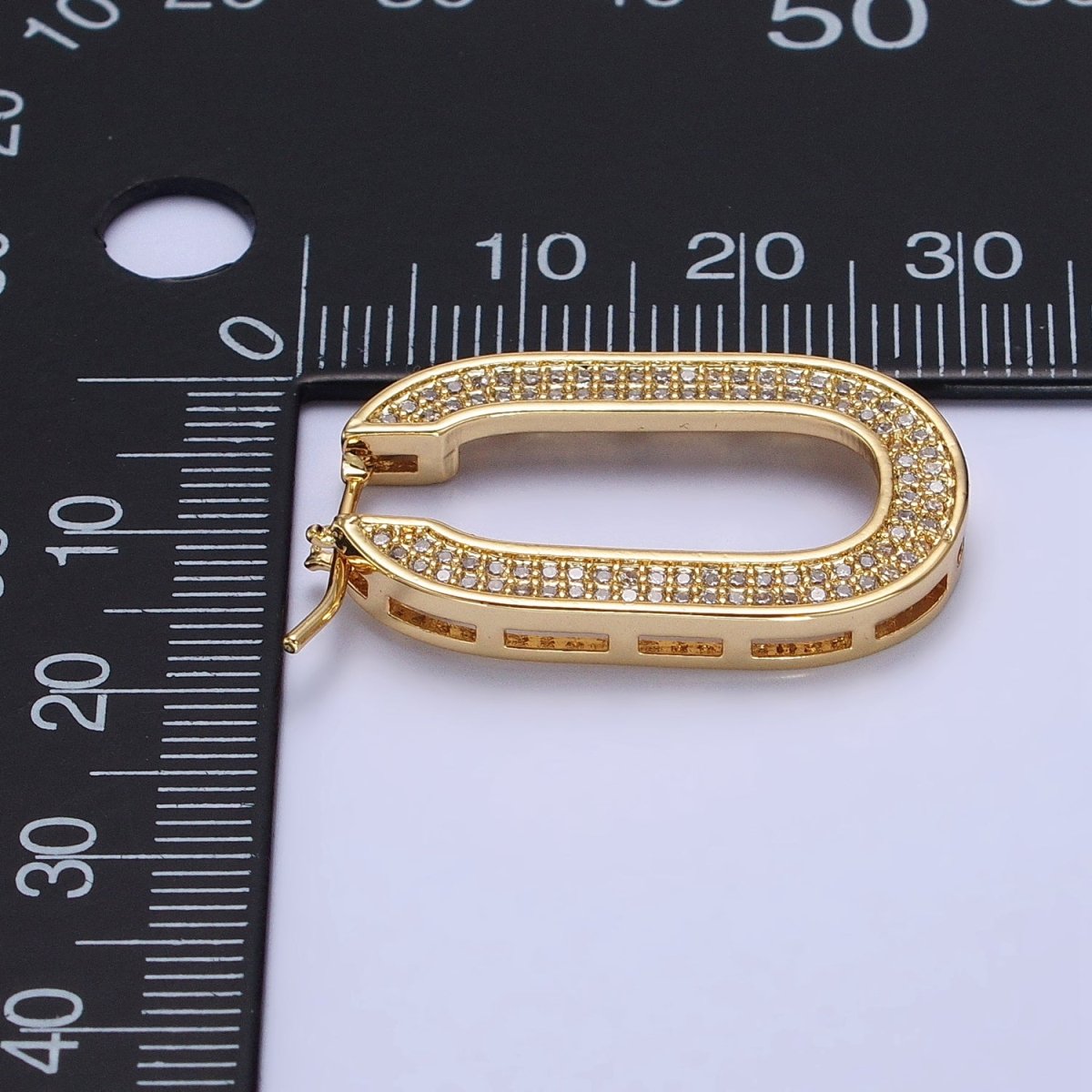 Micro Paved CZ 30mm Oblong U-Shaped Latch Earrings in Gold & Silver | AB174 AB175 - DLUXCA