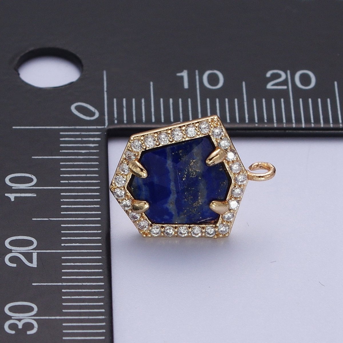 Micro Paved CZ Blue Lapiz, Purple Amethyst, Abalone Open Loop Stud Hexagon Geometric Earrings K-143 K-153 K-154 - DLUXCA