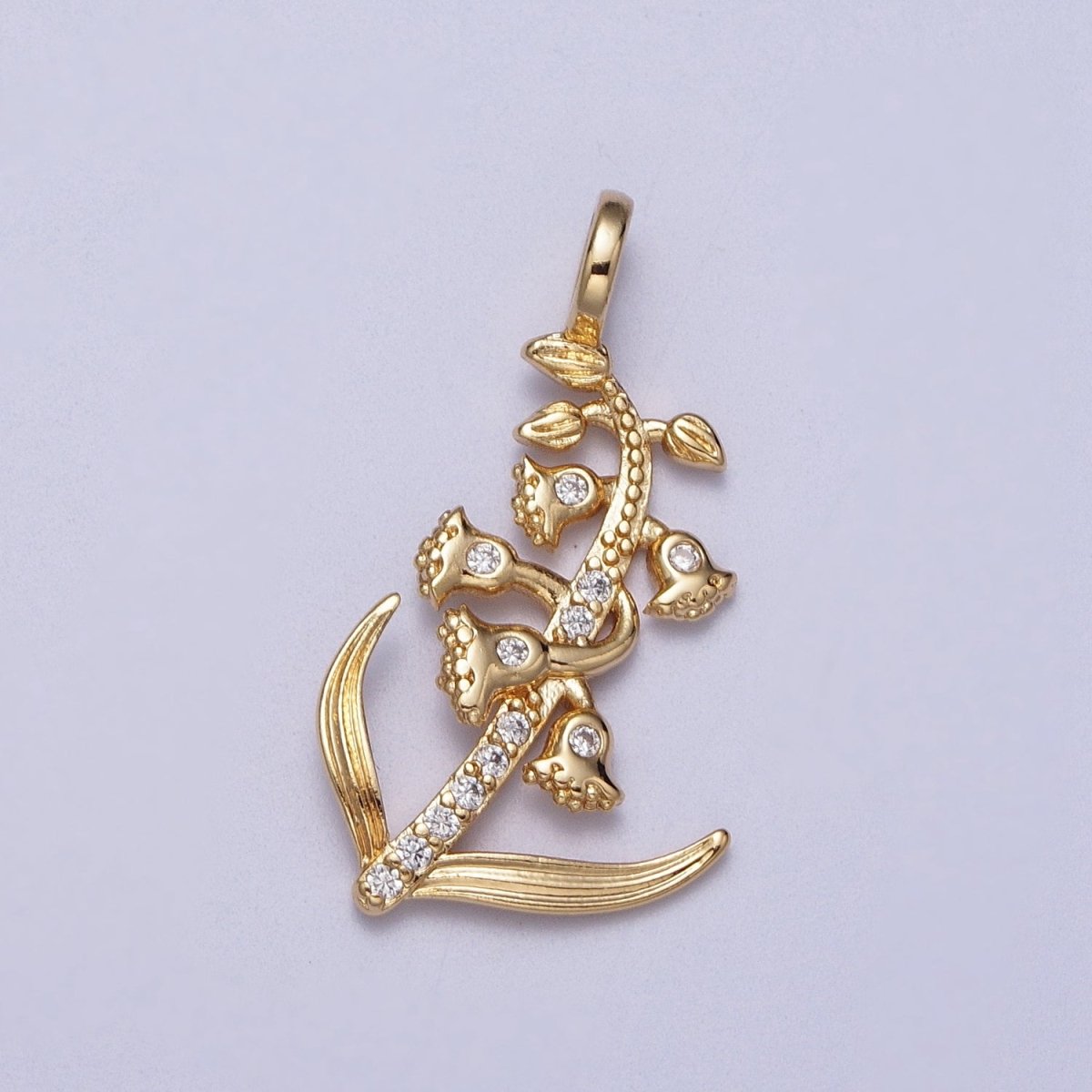 Micro Paved CZ Botanic Garden Birth Flower Gold Charm H-011 H-026 - H-032 H-038 H-040 H-041 - DLUXCA