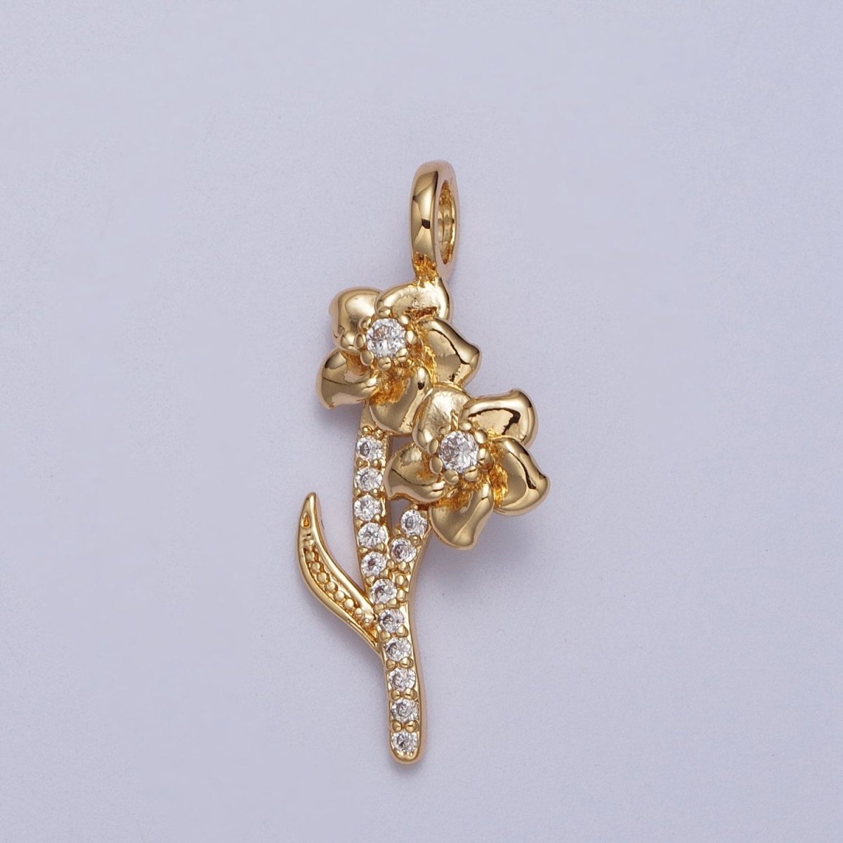 Micro Paved CZ Botanic Garden Birth Flower Gold Charm H-011 H-026 - H-032 H-038 H-040 H-041 - DLUXCA