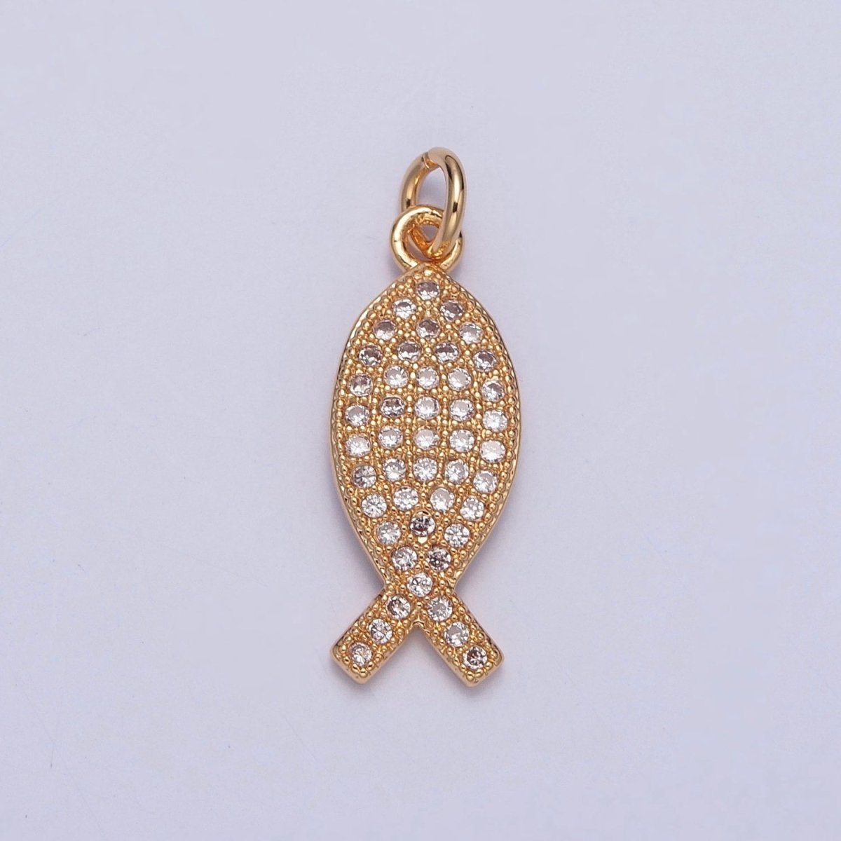 Micro Paved CZ Fish Outline Gold Charm For Ocean Lake Jewelry Making | X-239 - DLUXCA