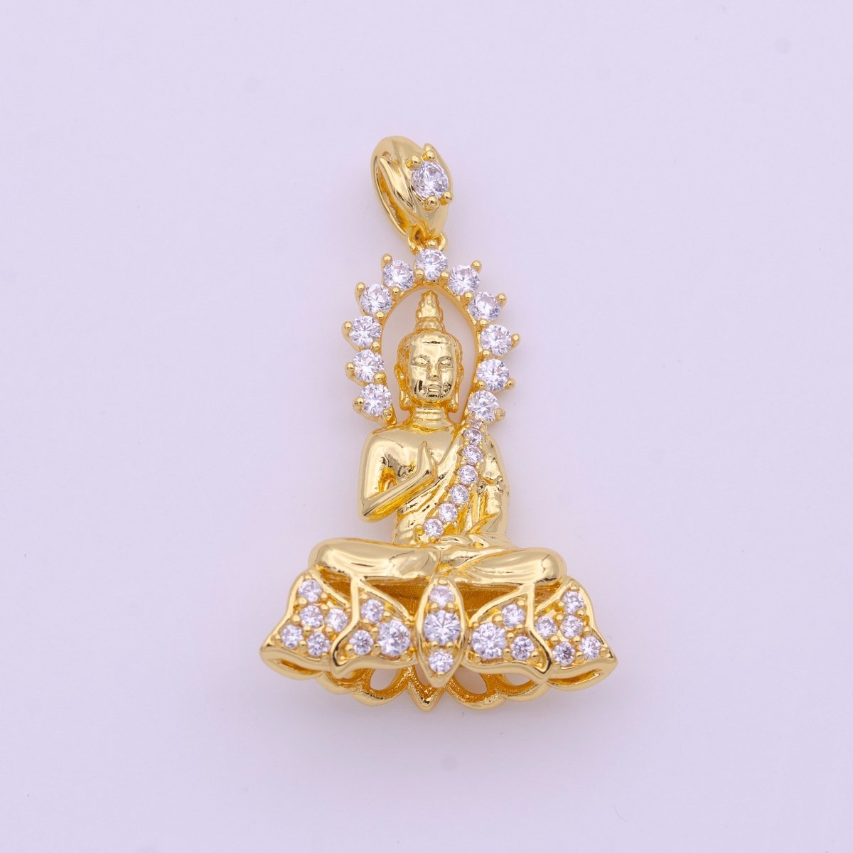 Micro Paved CZ Gilded Gold Sitting Thailand Buddha Pendant I-651 - DLUXCA