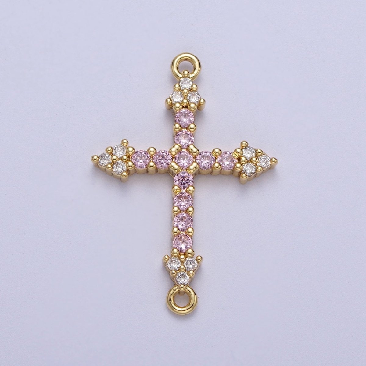 Micro Paved CZ Gold Cross Charm Connector For Religious Rosary Jewelry Making Supply F-140 F-241 F-303 - DLUXCA