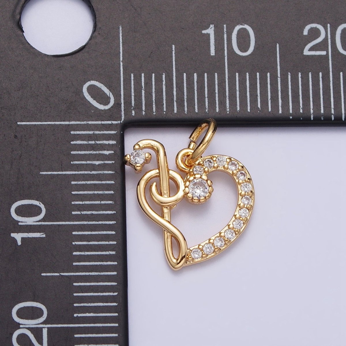 Micro Paved CZ Heart Musical Note G Treble Clef Charm in Gold & Silver | AC181 AC182 - DLUXCA