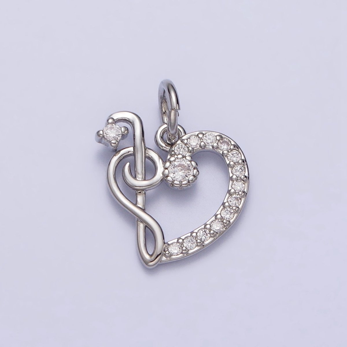 Micro Paved CZ Heart Musical Note G Treble Clef Charm in Gold & Silver | AC181 AC182 - DLUXCA