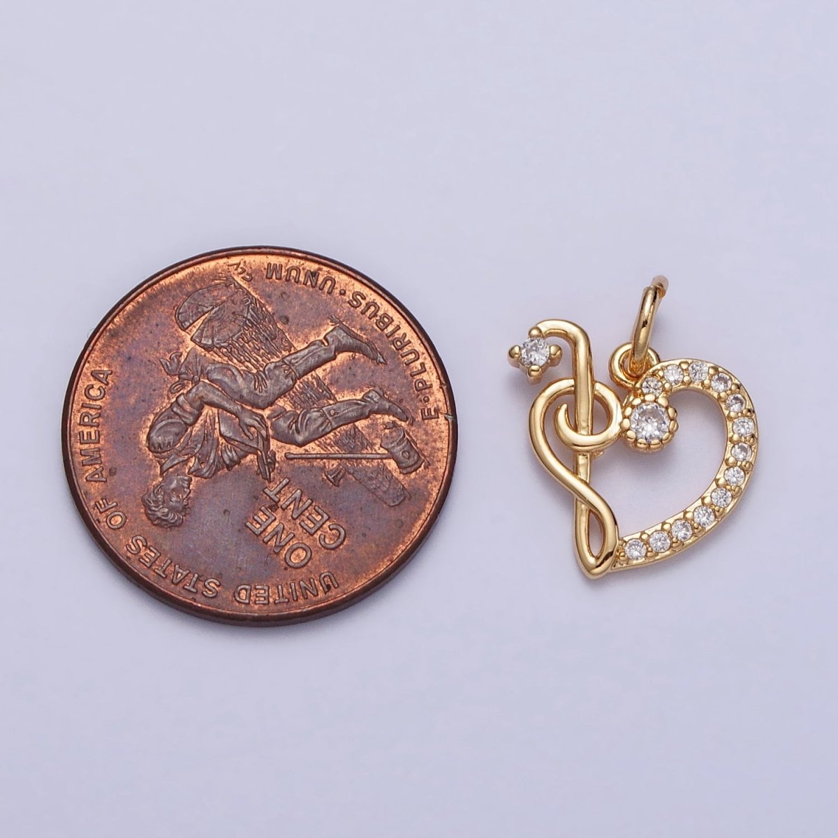 Micro Paved CZ Heart Musical Note G Treble Clef Charm in Gold & Silver | AC181 AC182 - DLUXCA