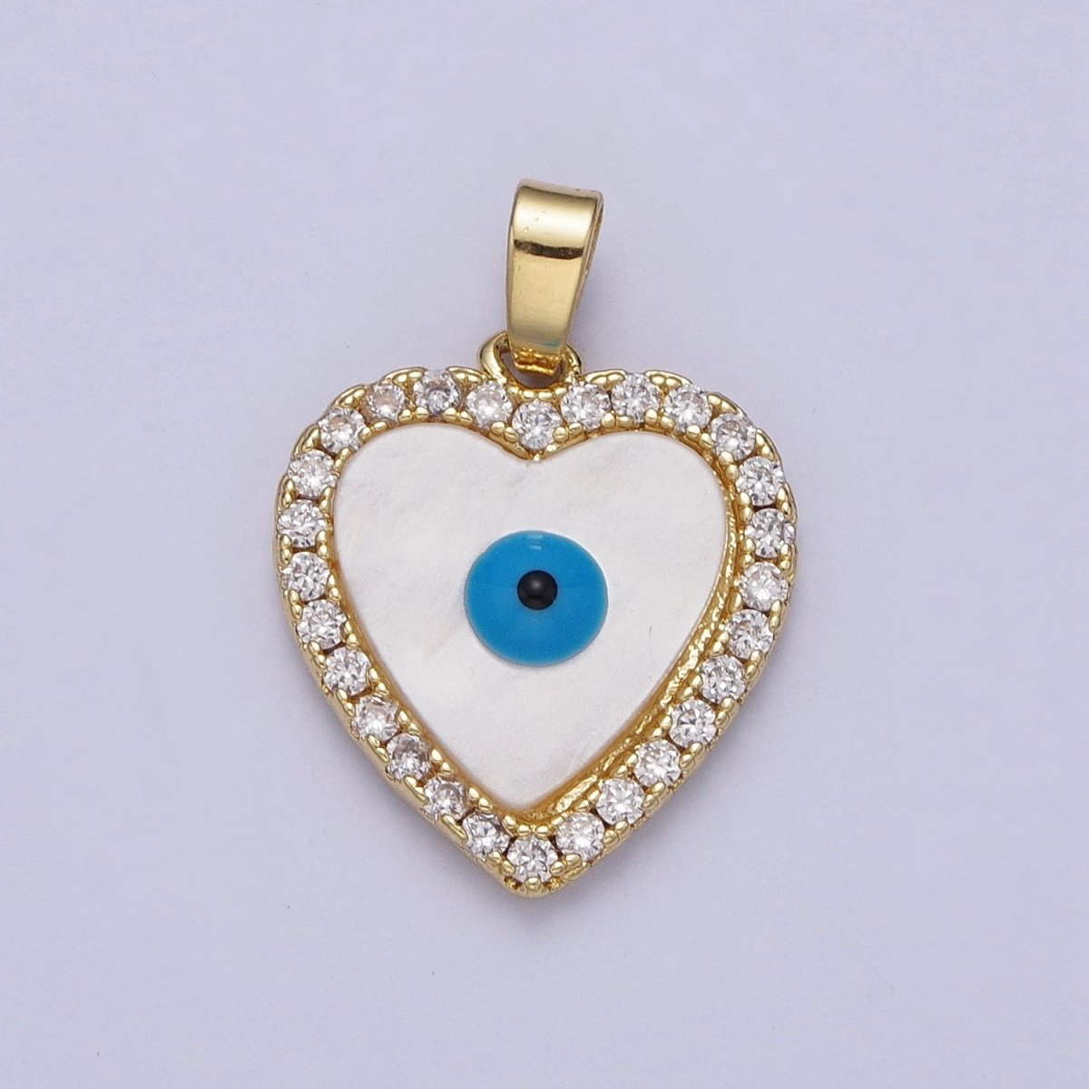 Micro Paved CZ Heart Shell Pearl Protection Evil Eye Enamel Pendant H-776 - DLUXCA