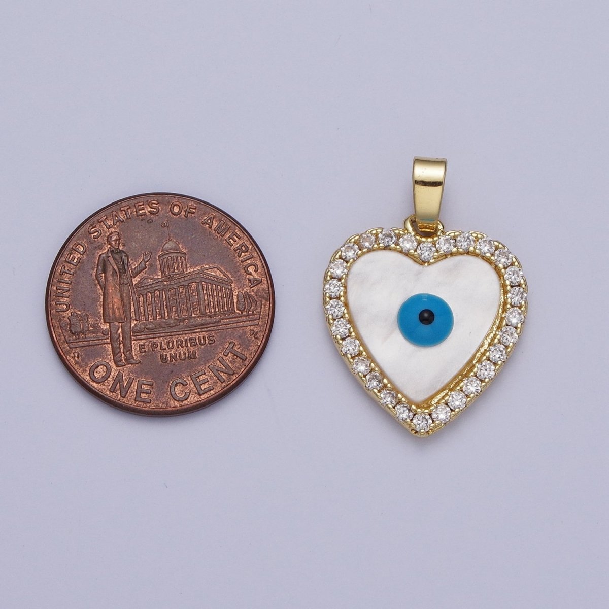 Micro Paved CZ Heart Shell Pearl Protection Evil Eye Enamel Pendant H-776 - DLUXCA
