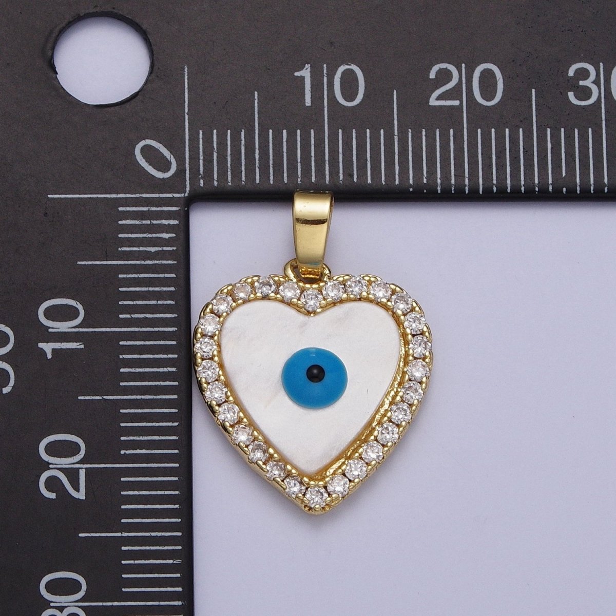 Micro Paved CZ Heart Shell Pearl Protection Evil Eye Enamel Pendant H-776 - DLUXCA