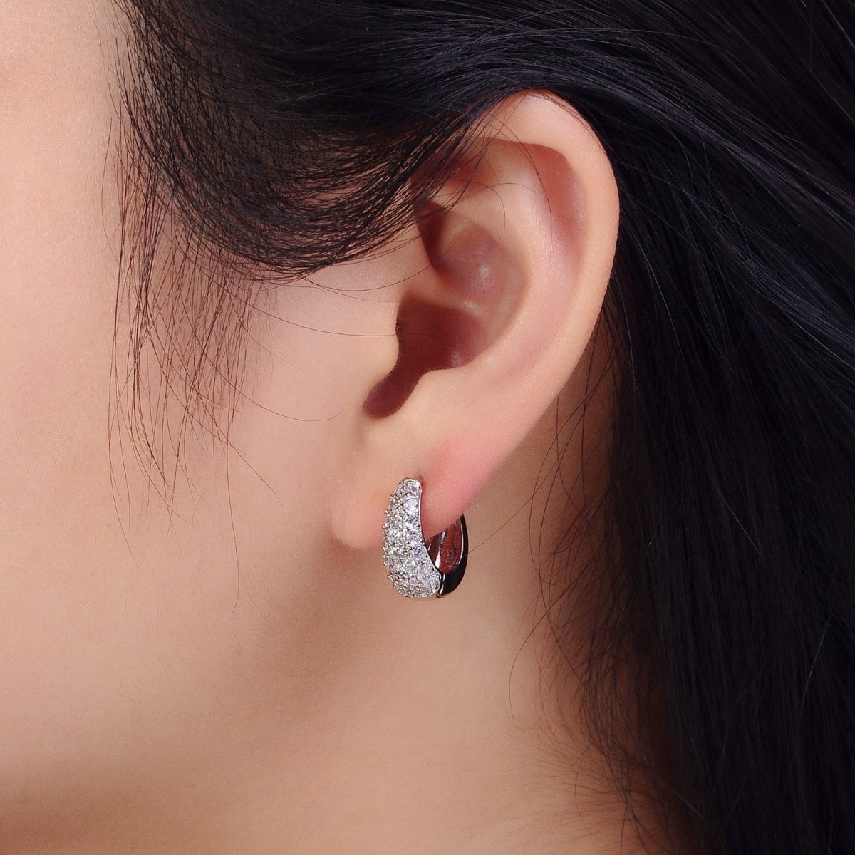 Micro Paved CZ Hoop Earrings Silver hoops Chunky Huggie earrings Party hoops AB1027 - DLUXCA