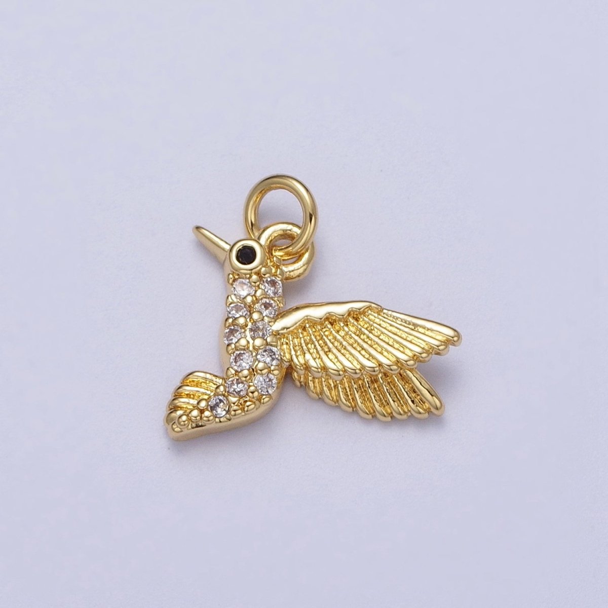 Micro Paved CZ Mini Gold Humming Bird Charm | A-585 - DLUXCA