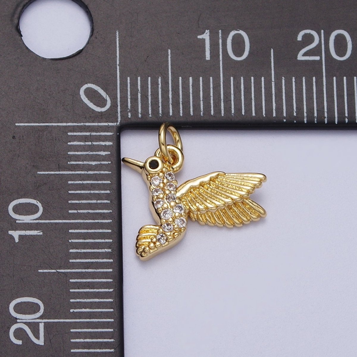 Micro Paved CZ Mini Gold Humming Bird Charm | A-585 - DLUXCA
