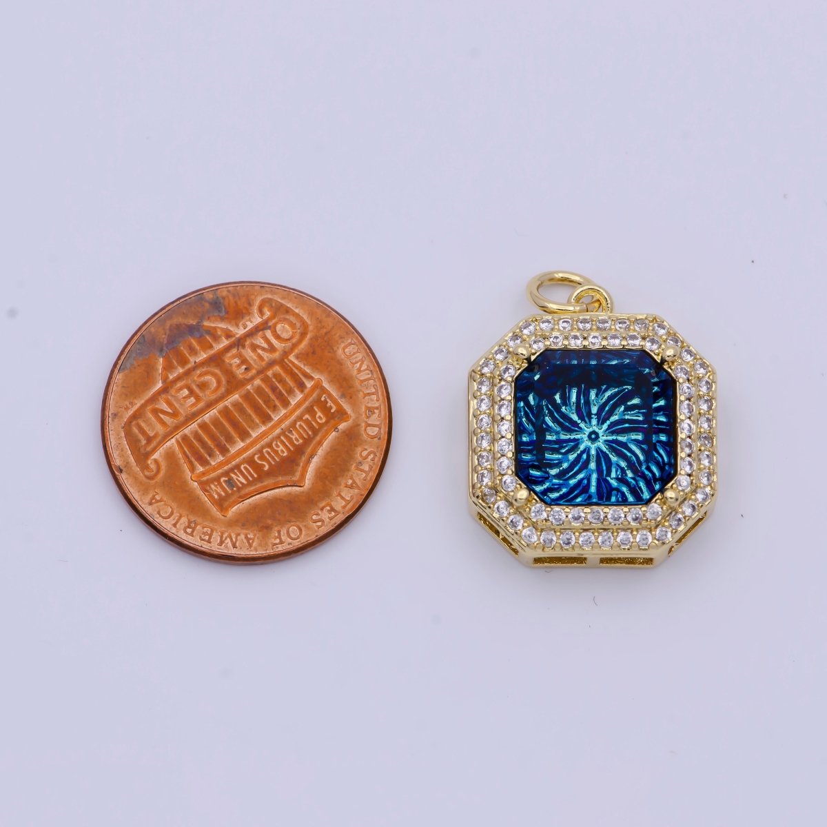 Micro Paved CZ Neon Thermal Galaxy Stone Gold Hexagonal Charm AG-068 AG-069 - DLUXCA