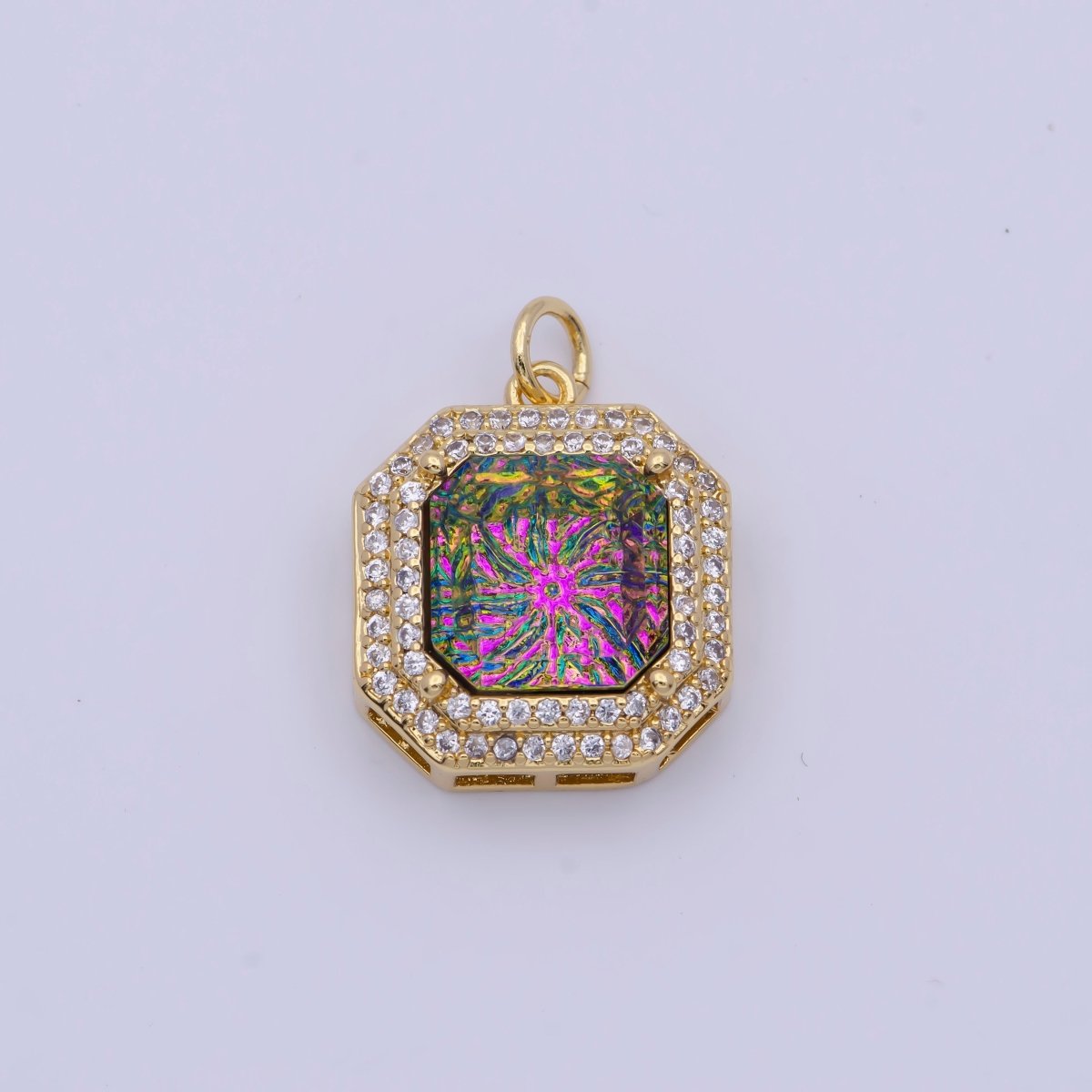 Micro Paved CZ Neon Thermal Galaxy Stone Gold Hexagonal Charm AG-068 AG-069 - DLUXCA