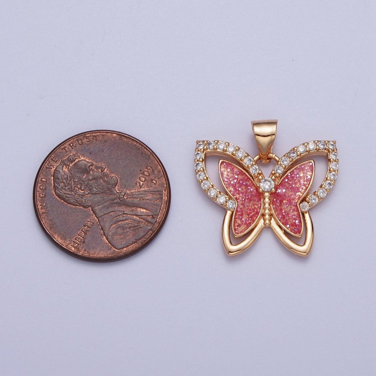 Micro Paved CZ Sparkly Pink Butterfly Mariposa Pendant For Jewelry Making | X-683 - DLUXCA