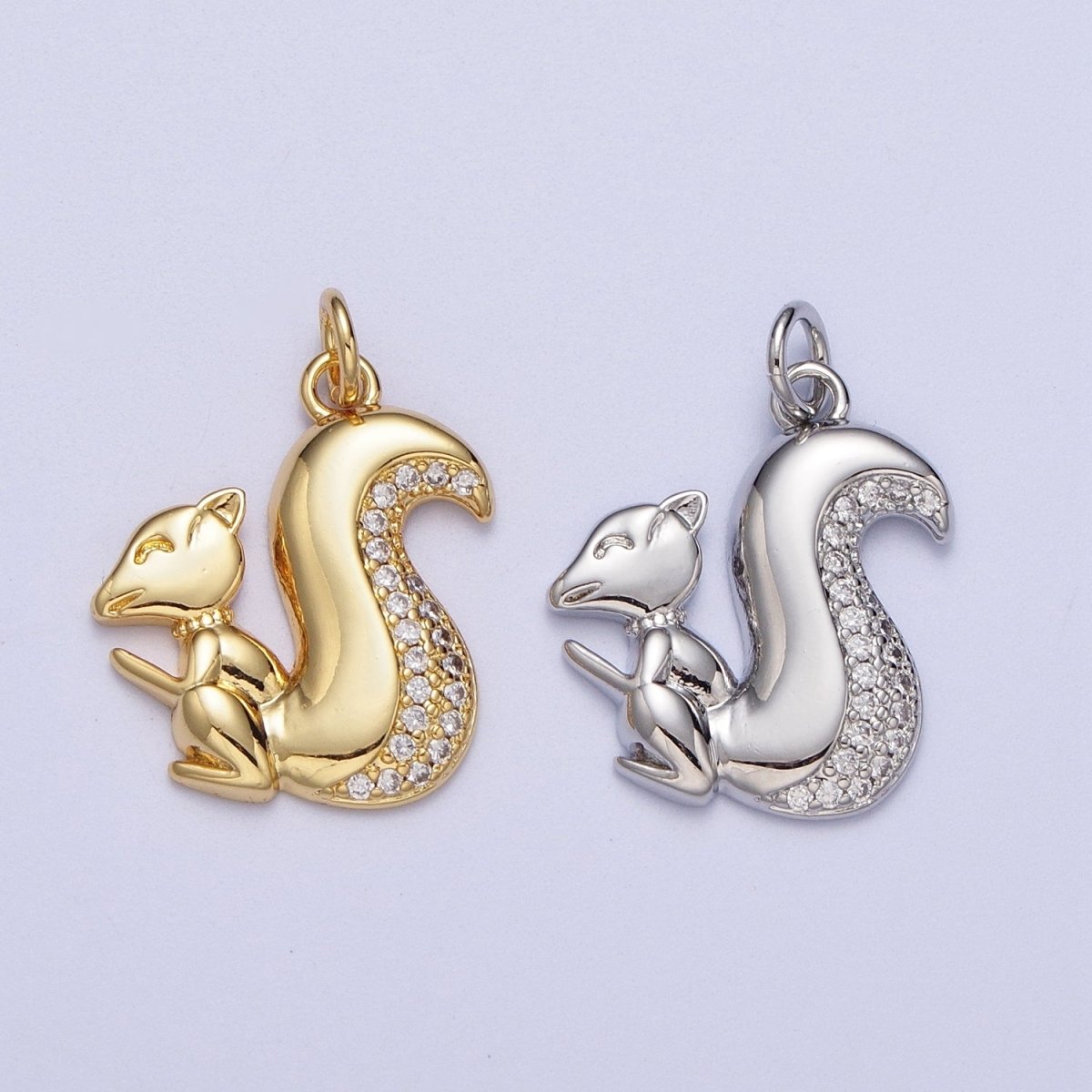 Micro Paved CZ Squirrels Chipmunks Charm in Gold & Silver | C-278 C-279 - DLUXCA