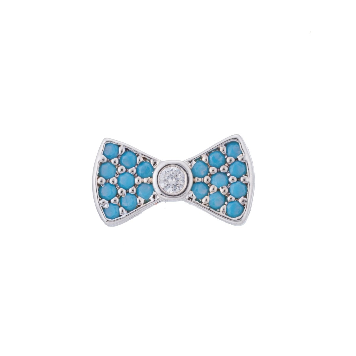 Micro Paved CZ / Turquoise Ribbon Bow Bead in Gold & Silver | B-068 - DLUXCA