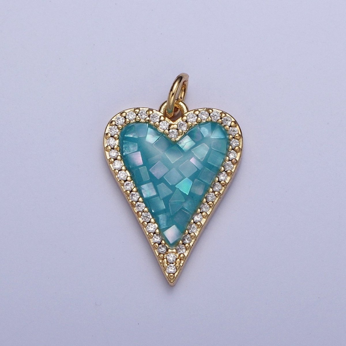 Micro Paved CZ White, Pink, Blue, Teal, Purple, Green Shell Opal Heart Love Charm | X702-X705 X707 X708 - DLUXCA