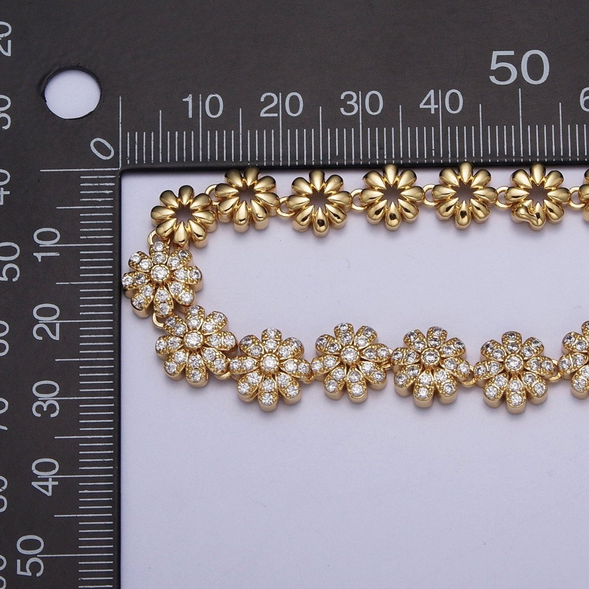 Micro Paved Daisy Flower Mother Nature Flower CZ Link Chain 16 Inch Choker Necklace | WA-1089 Clearance Pricing - DLUXCA