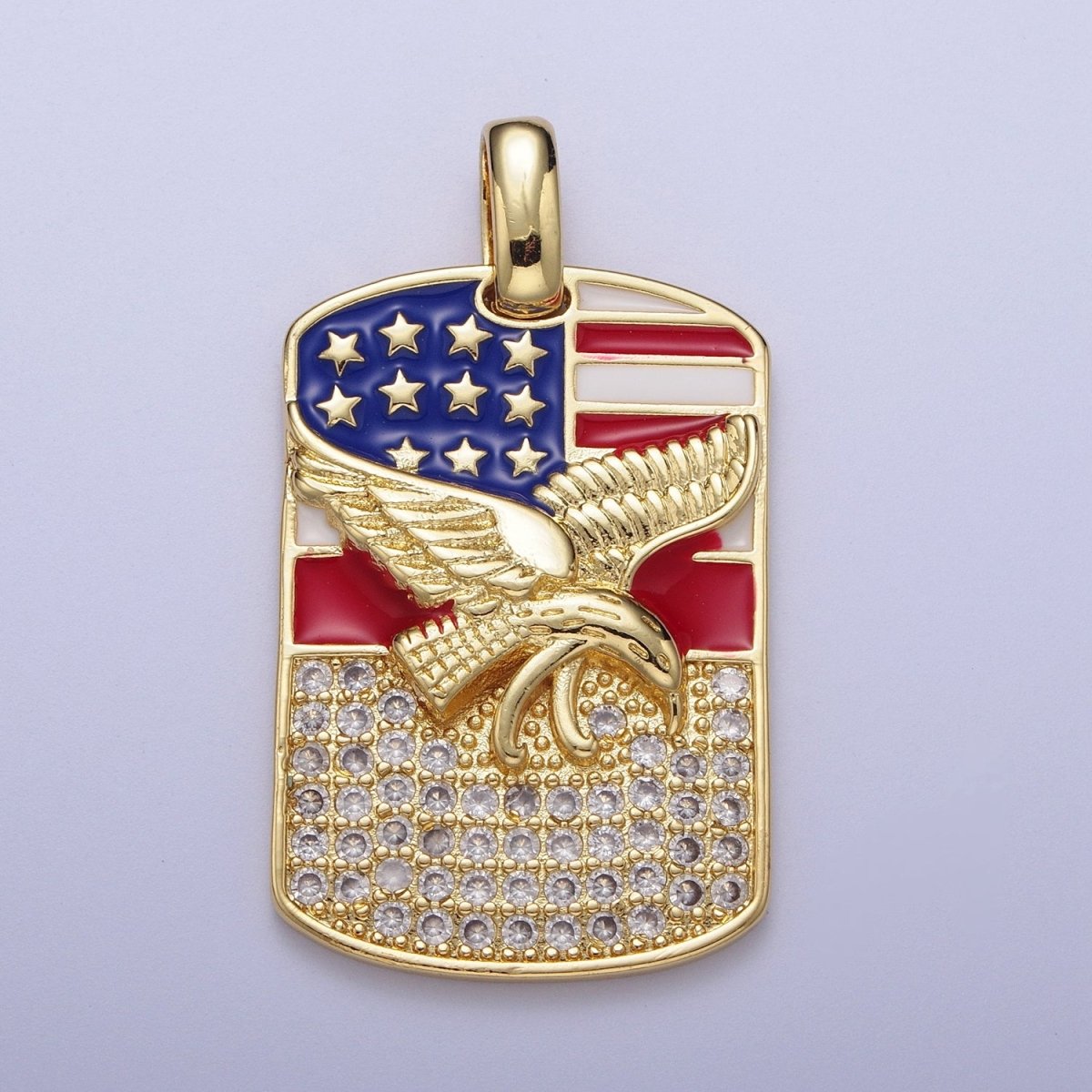 Micro Paved Enamel American Flag Eagle Tag Pendant in Gold & Silver For Jewelry Making H-614 H-677 - DLUXCA