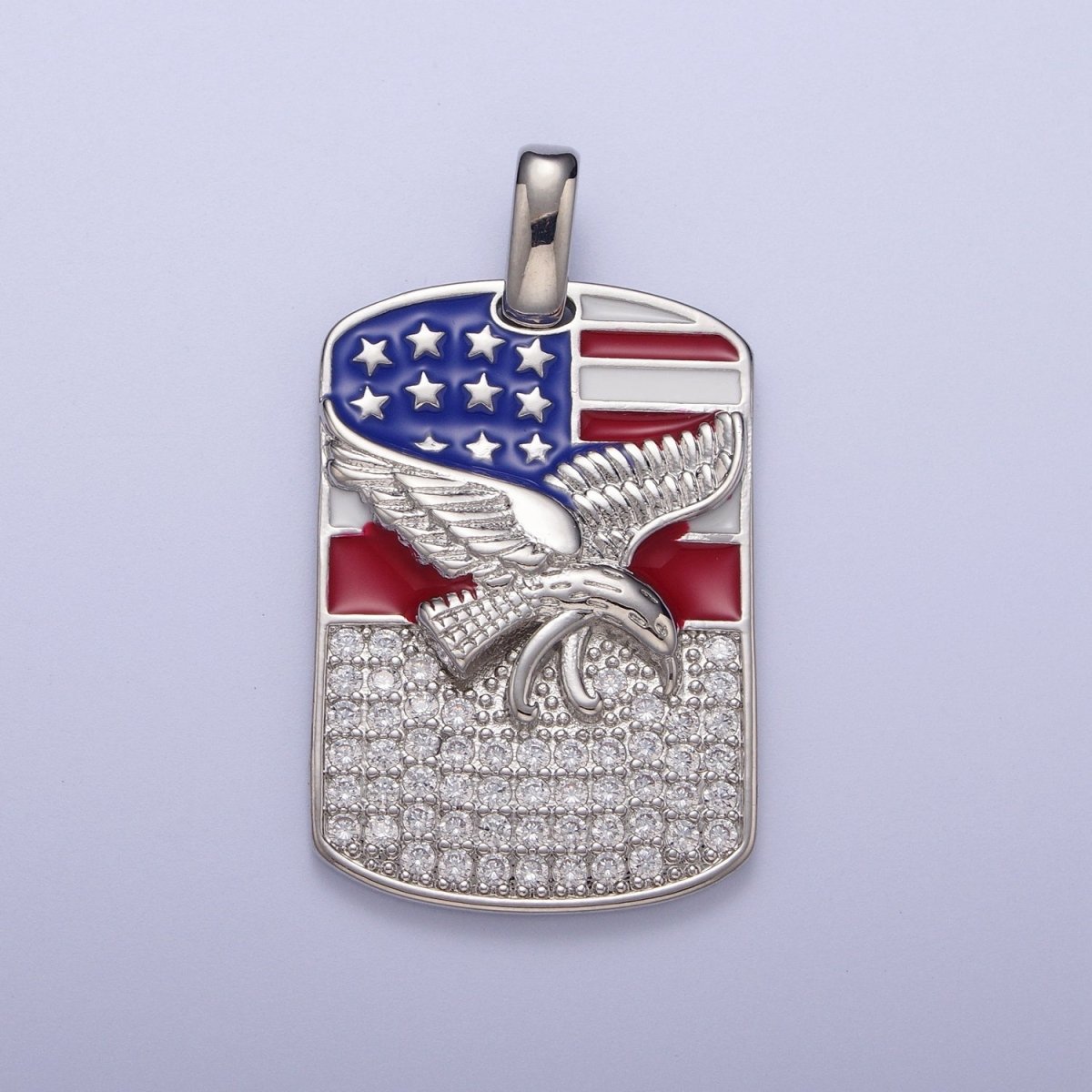 Micro Paved Enamel American Flag Eagle Tag Pendant in Gold & Silver For Jewelry Making H-614 H-677 - DLUXCA
