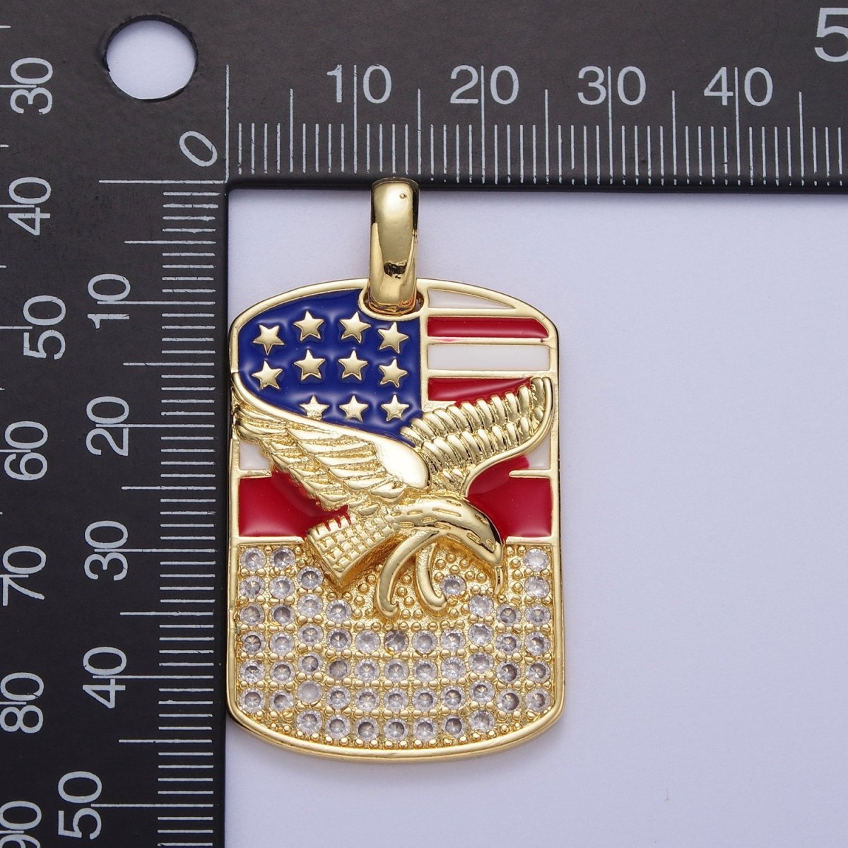 Micro Paved Enamel American Flag Eagle Tag Pendant in Gold & Silver For Jewelry Making H-614 H-677 - DLUXCA
