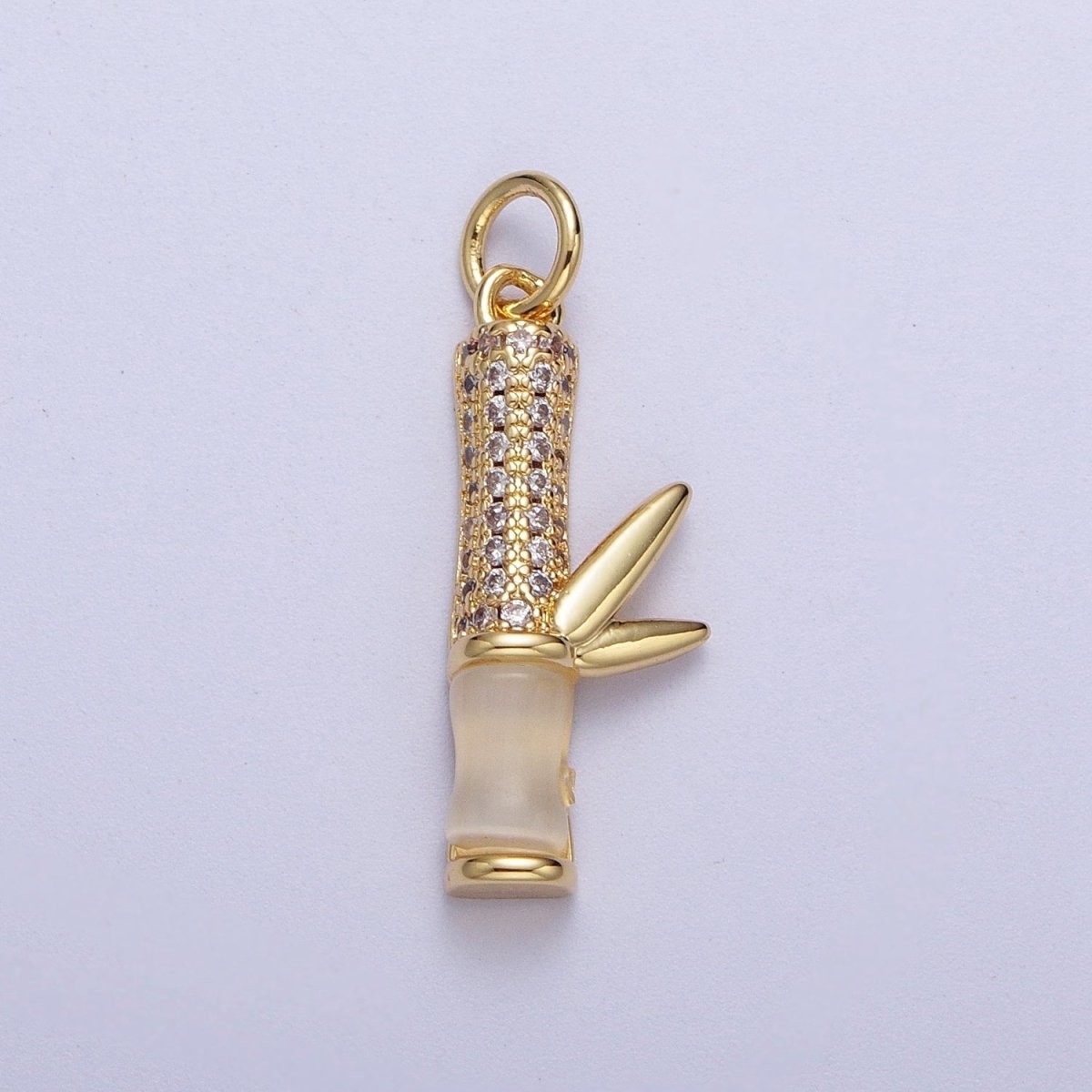 Micro Paved Gold Off White Cats Eye Bamboo Leaf Charm For Nature Plant Jewelry Making | C-521 - DLUXCA