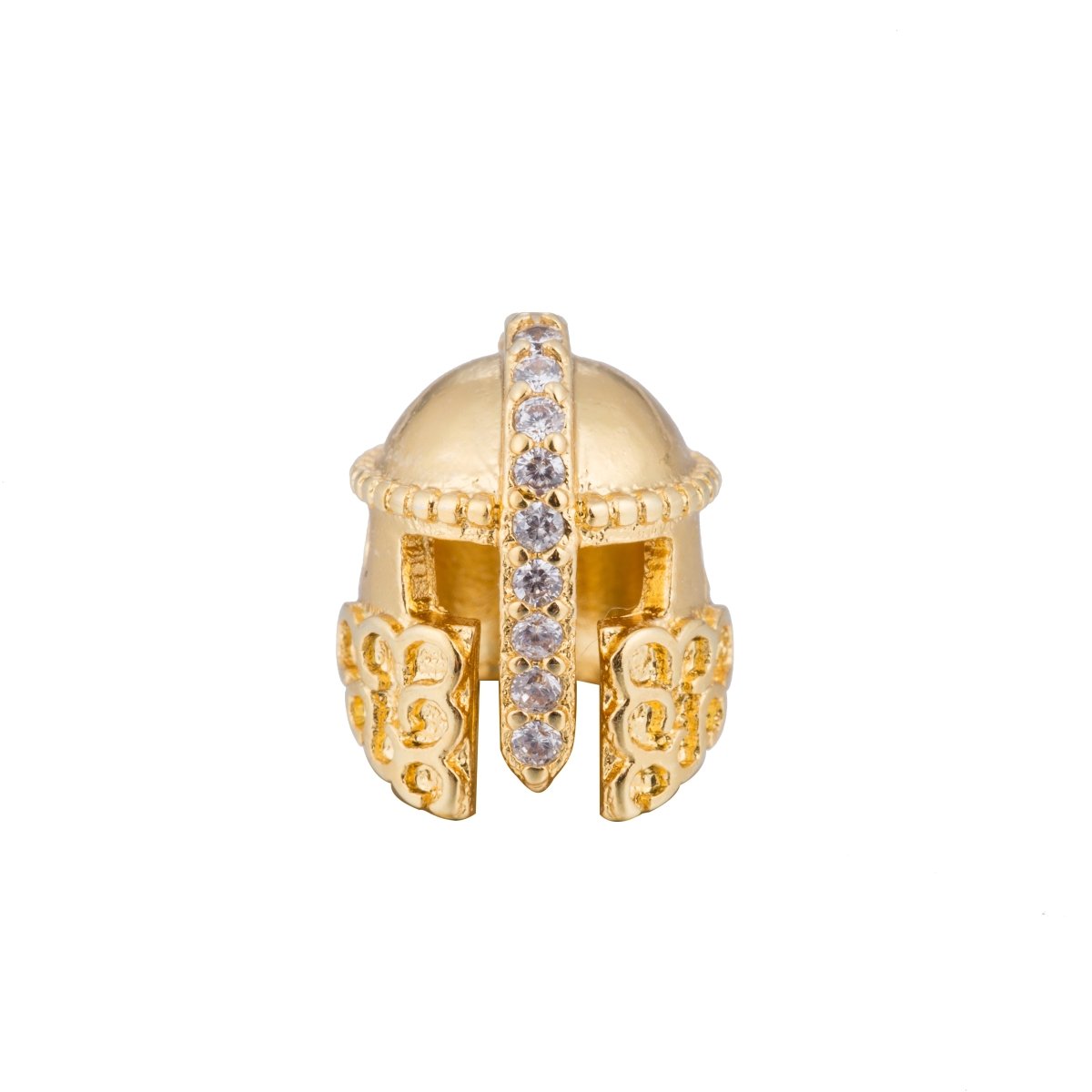 Micro Paved Gold / Silver Warrior Knight Masked Soldier Helmet Bead | B-072 - DLUXCA