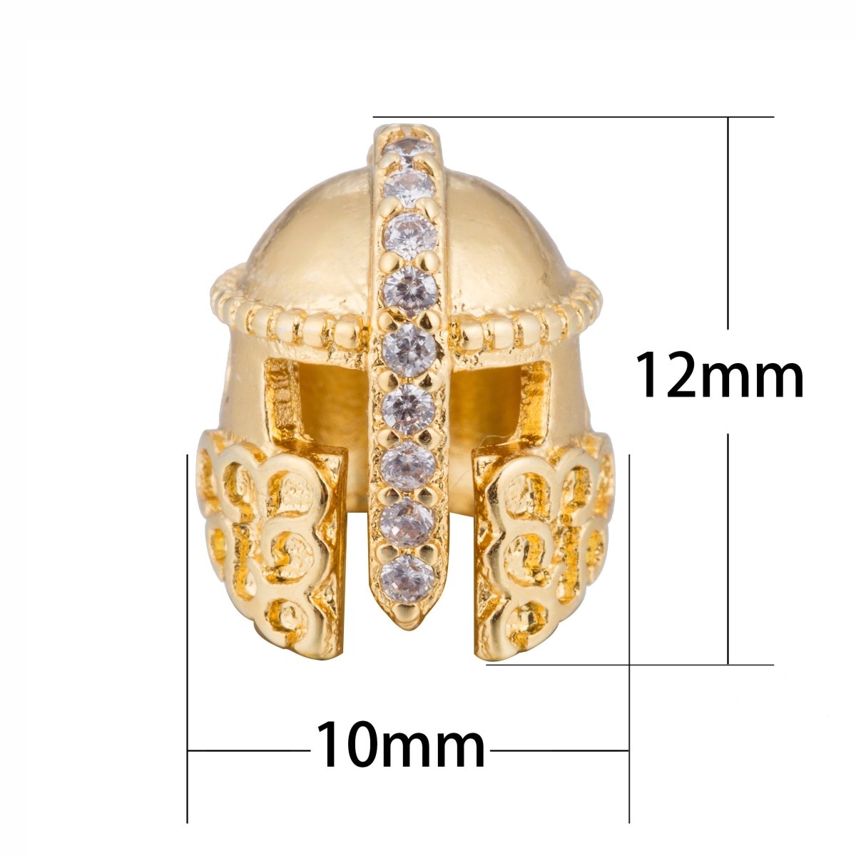Micro Paved Gold / Silver Warrior Knight Masked Soldier Helmet Bead | B-072 - DLUXCA