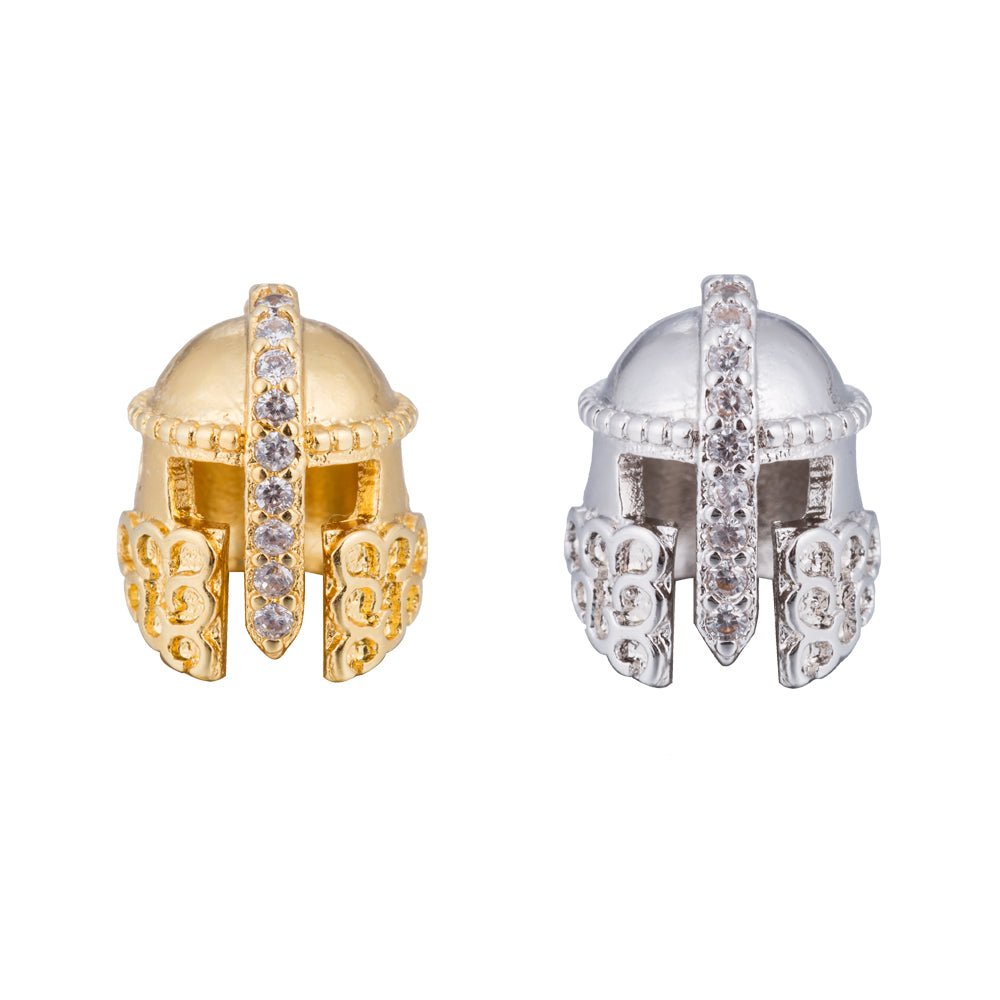 Micro Paved Gold / Silver Warrior Knight Masked Soldier Helmet Bead | B-072 - DLUXCA