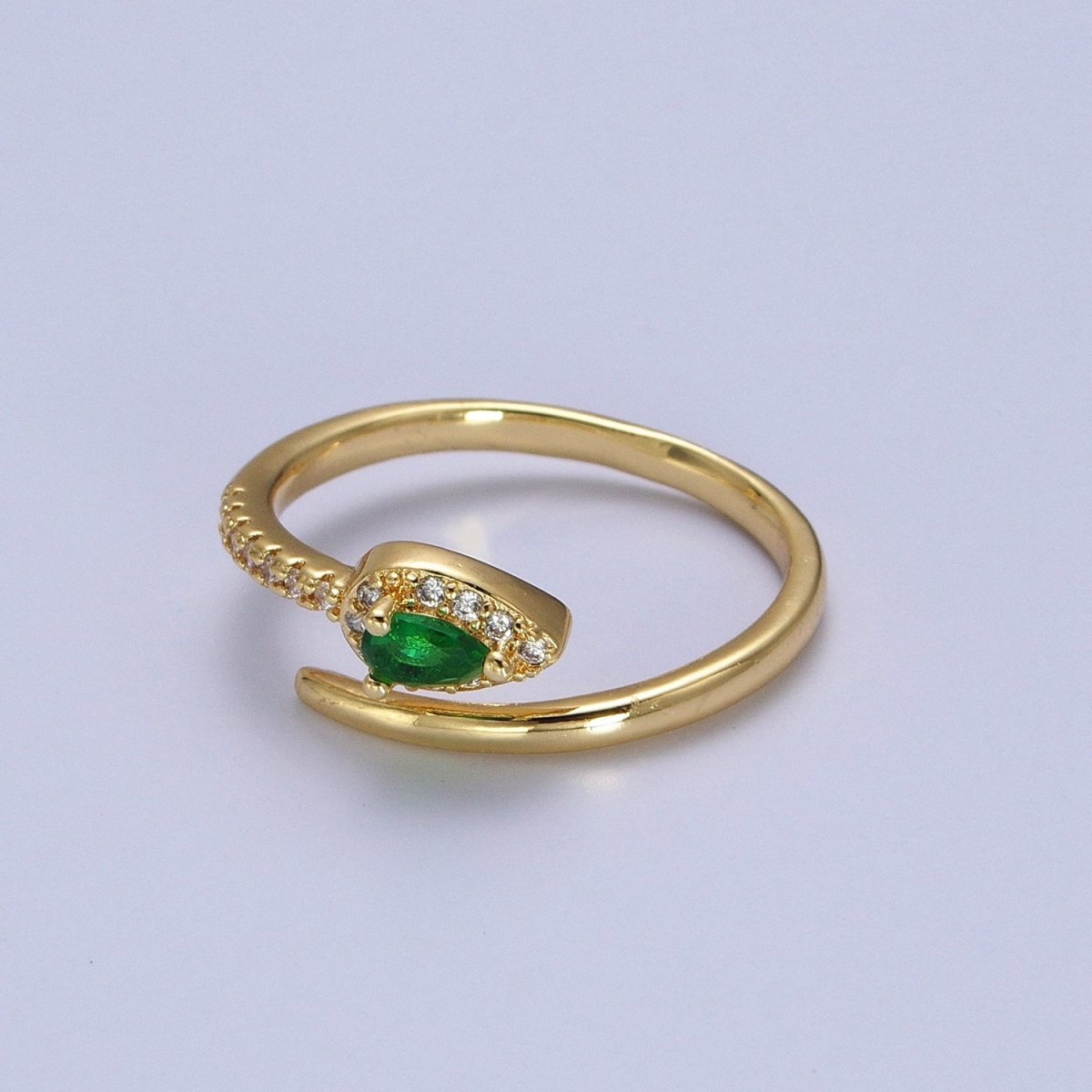 Micro Paved Green Teardrop CZ Minimalist Adjustable Ring | Y-362 - DLUXCA