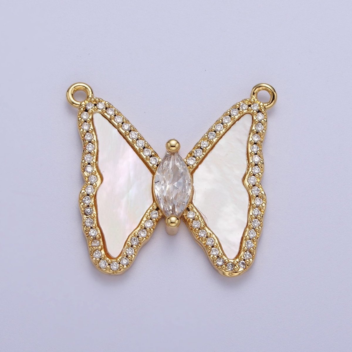Micro Paved Marquise CZ Natural Gemstone Pink, Turquoise, Shell Pearl Butterfly Mariposa Wings Connector | F-066 F-103 F-781 - DLUXCA