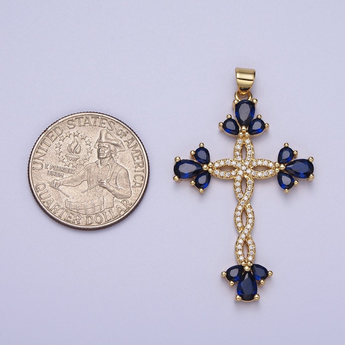 Micro Paved Marquise Religious Cross Twist Gold Pendant I-440 I-447 I-508 I-535 - DLUXCA