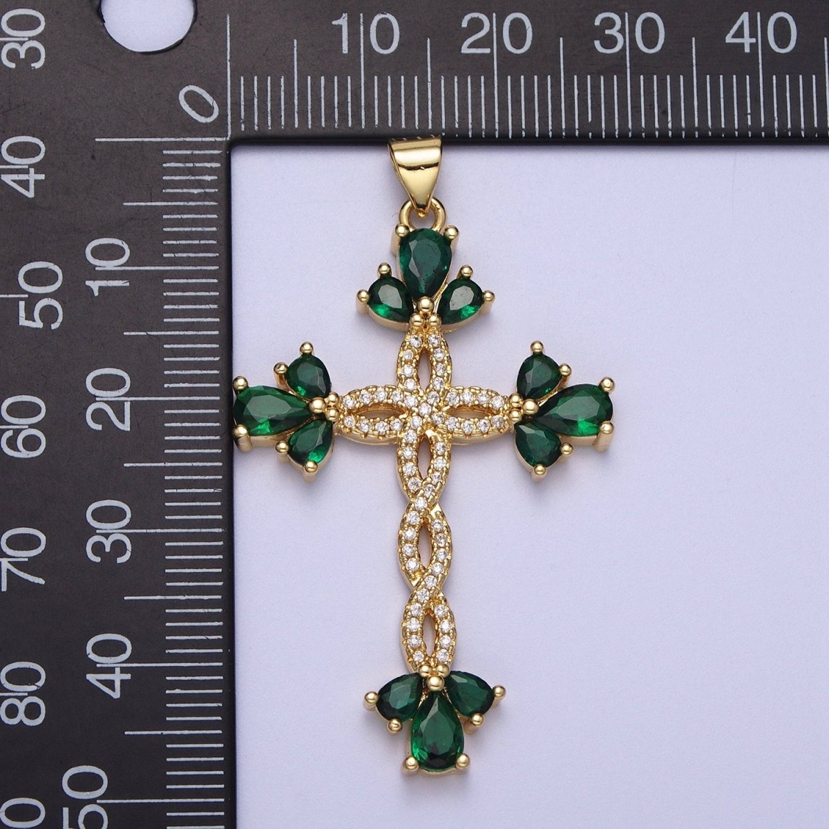 Micro Paved Marquise Religious Cross Twist Gold Pendant I-440 I-447 I-508 I-535 - DLUXCA