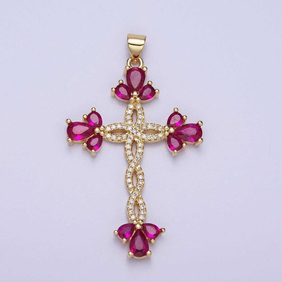 Micro Paved Marquise Religious Cross Twist Gold Pendant I-440 I-447 I-508 I-535 - DLUXCA